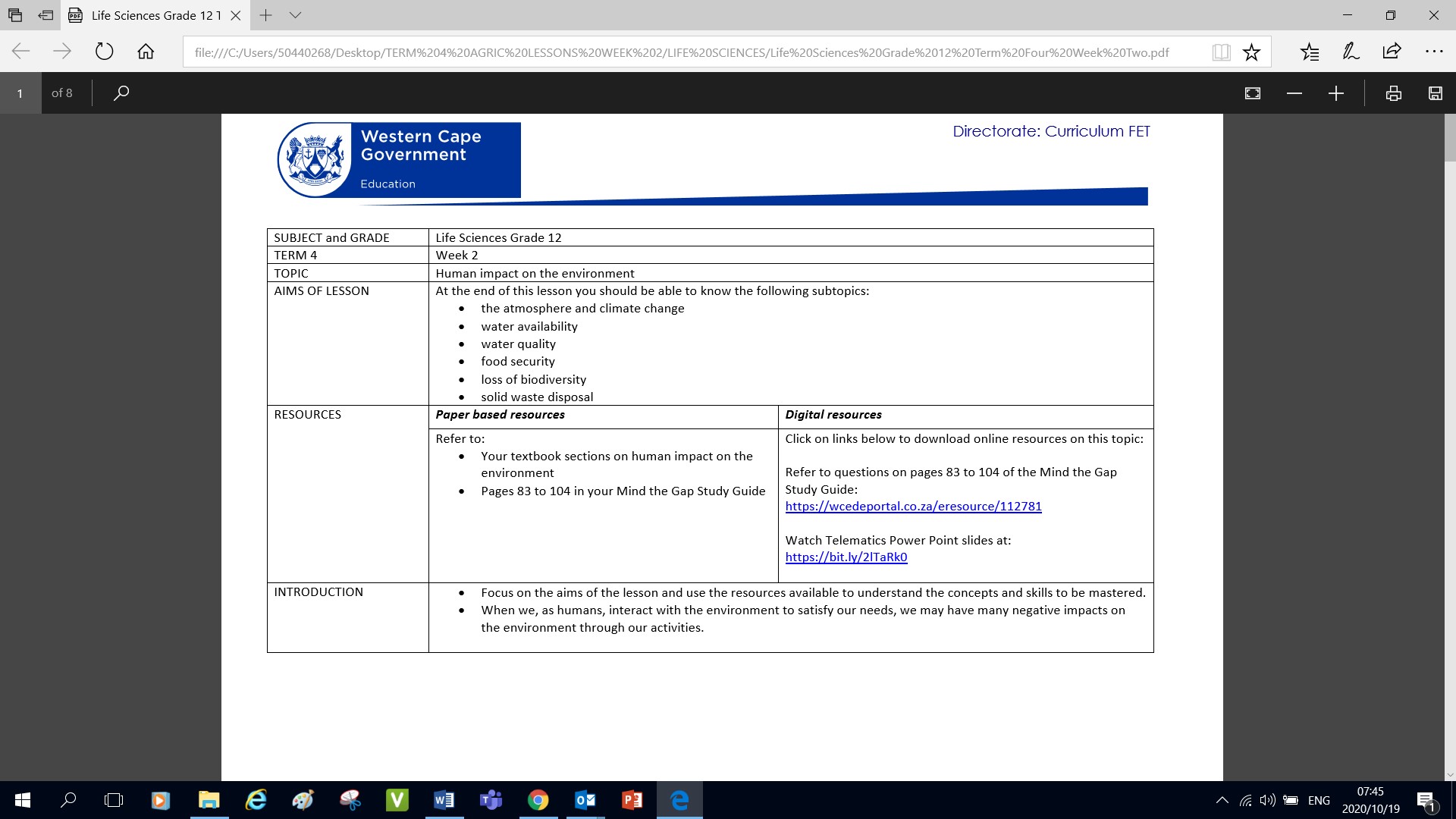 Gr. 12 T4 W2 Life Sciences | WCED EPortal